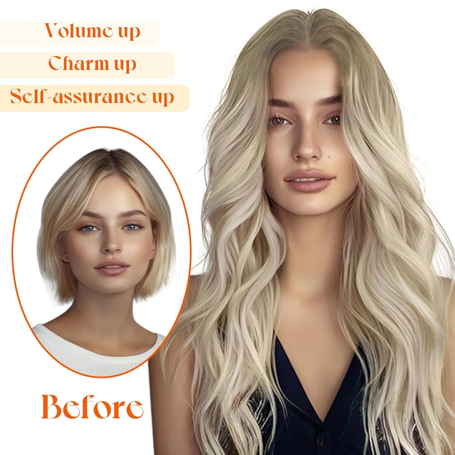 imageSunny Hair Wire Hair Extensions Real Human Hair Fish Line Human Hair Extensions Invisible Wire Extensions Golden Blonde with Medium Blonde Highlights 1622 18 InchC2 186060A