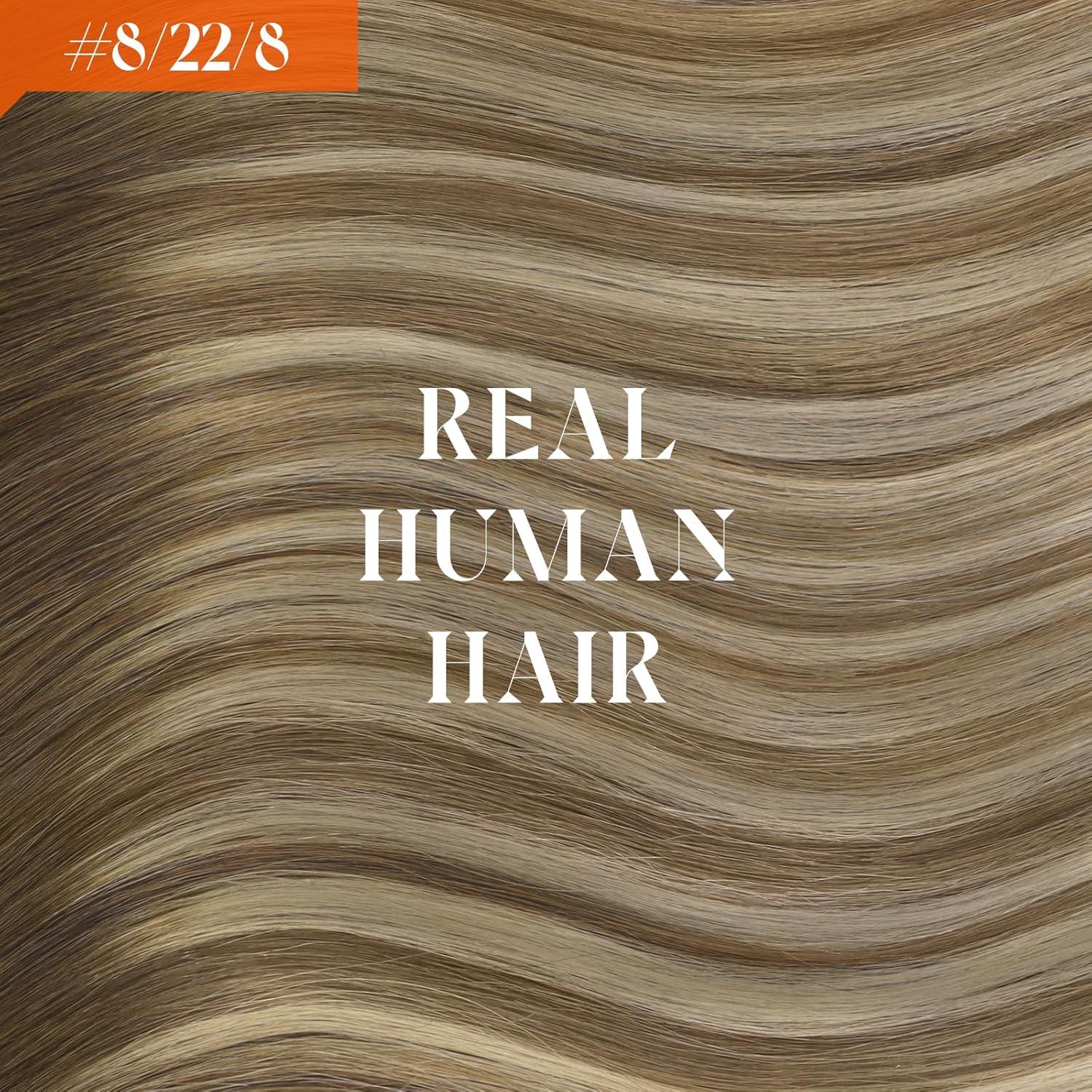 imageSunny Hair Wire Hair Extensions Real Human Hair Fish Line Human Hair Extensions Invisible Wire Extensions Golden Blonde with Medium Blonde Highlights 1622 18 InchC2 8228 New