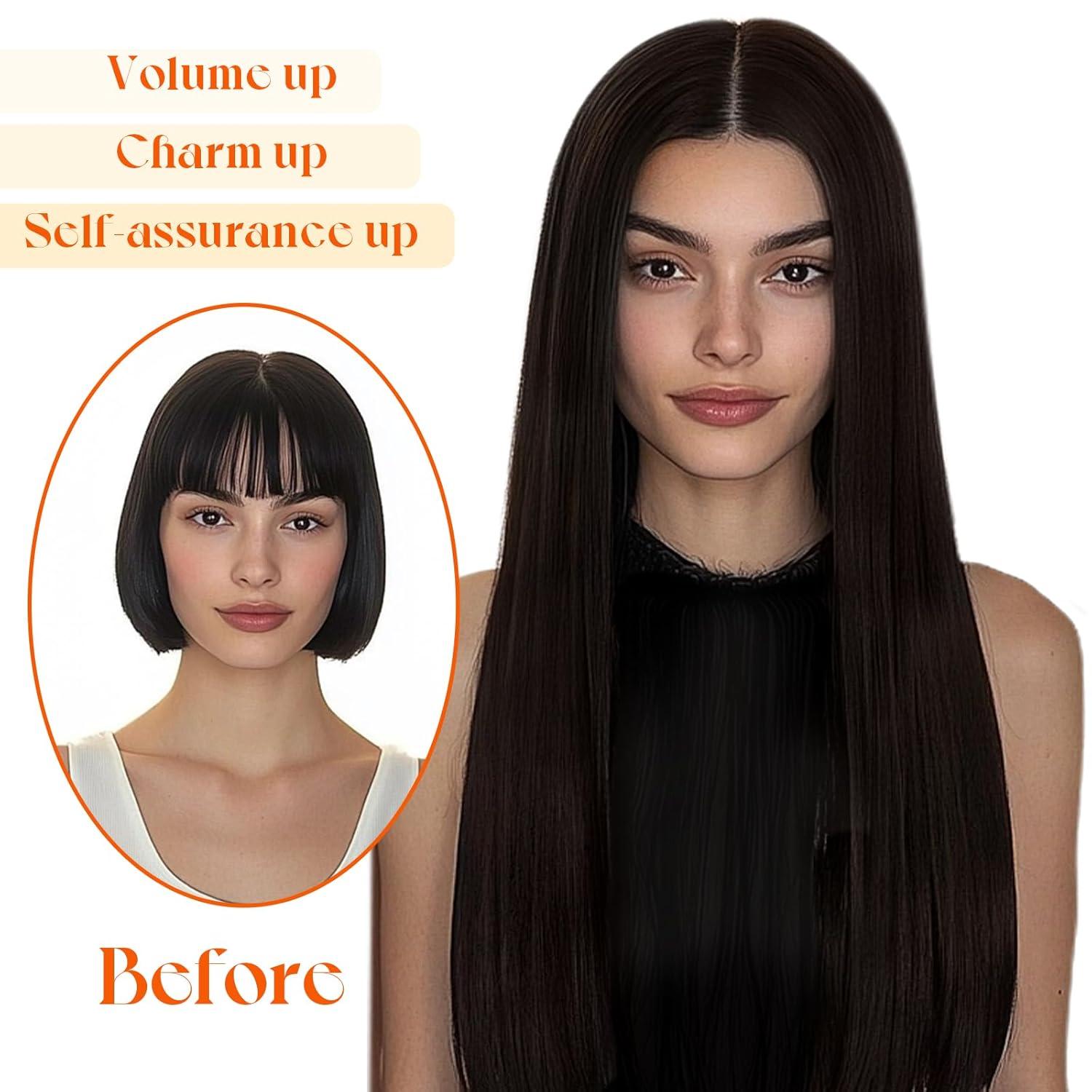 imageSunny Hair Wire Hair Extensions Real Human Hair Fish Line Human Hair Extensions Invisible Wire Extensions Golden Blonde with Medium Blonde Highlights 1622 18 InchB2 2 Darkest Brown
