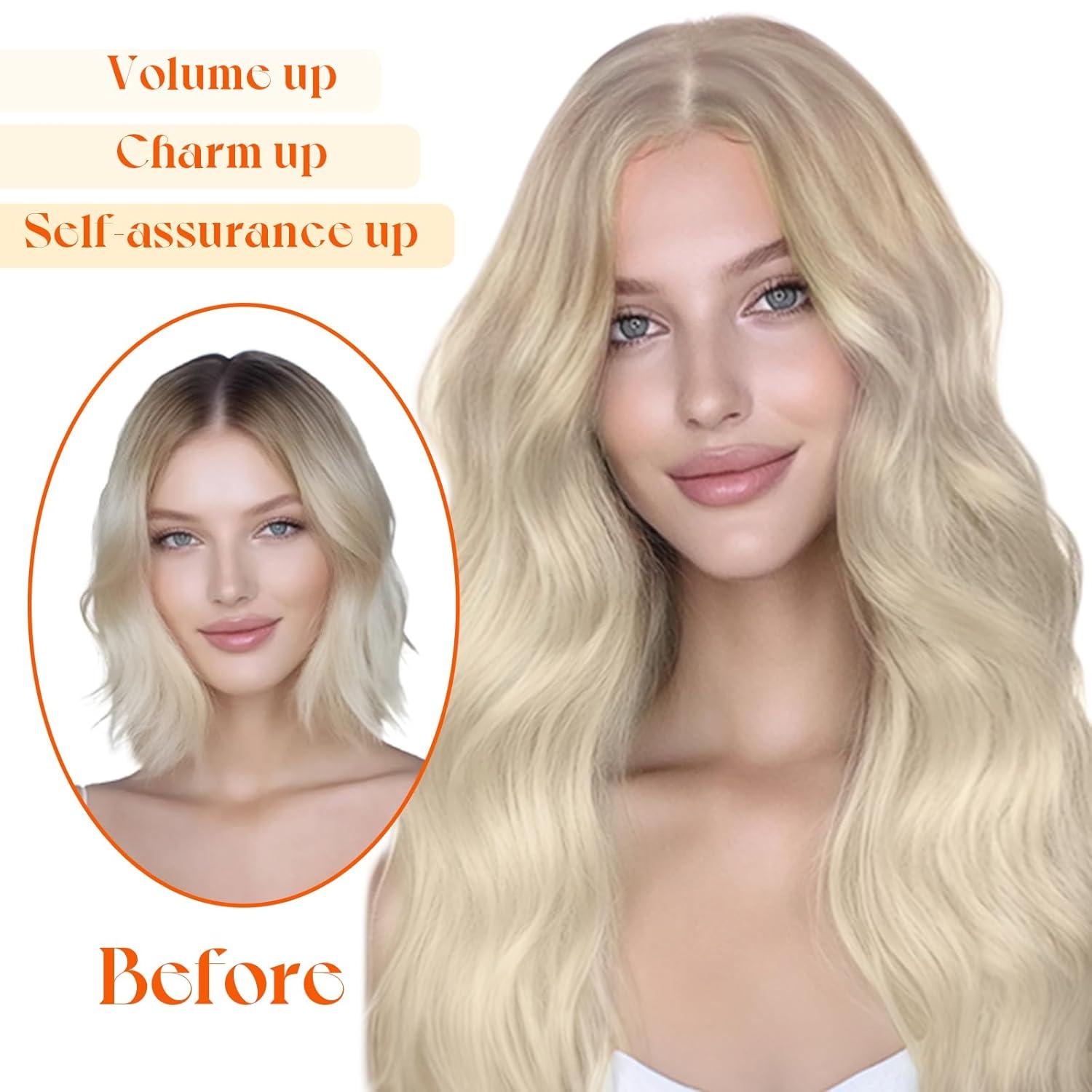 imageSunny Hair Wire Hair Extensions Real Human Hair Fish Line Human Hair Extensions Invisible Wire Extensions Golden Blonde with Medium Blonde Highlights 1622 18 InchC2 182260
