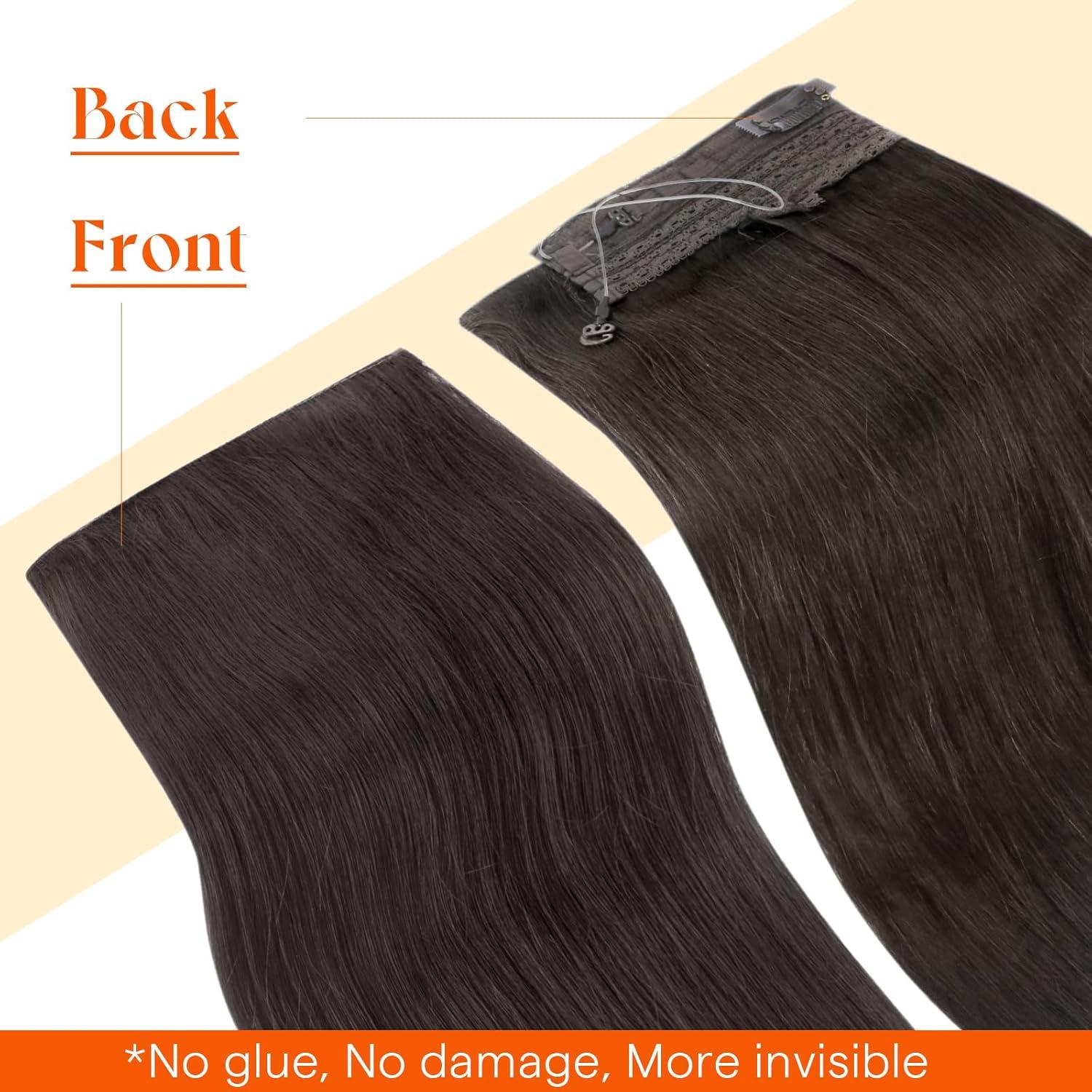 imageSunny Hair Wire Hair Extensions Real Human Hair Fish Line Human Hair Extensions Invisible Wire Extensions Golden Blonde with Medium Blonde Highlights 1622 18 InchC4 1C Mocha Brown New