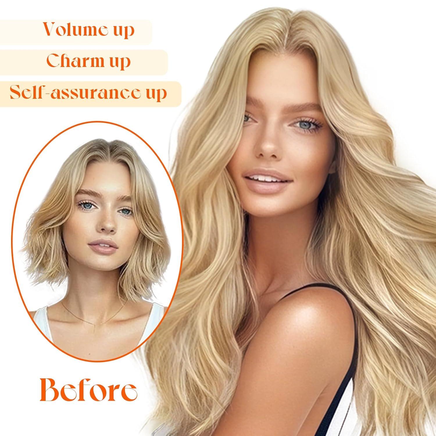 imageSunny Hair Wire Hair Extensions Real Human Hair Fish Line Human Hair Extensions Invisible Wire Extensions Golden Blonde with Medium Blonde Highlights 1622 18 InchC1 P1060