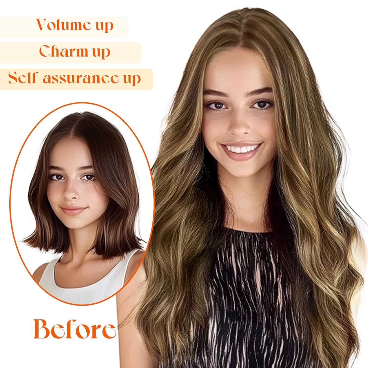 imageSunny Hair Wire Hair Extensions Real Human Hair Fish Line Human Hair Extensions Invisible Wire Extensions Golden Blonde with Medium Blonde Highlights 1622 18 InchB2 P427