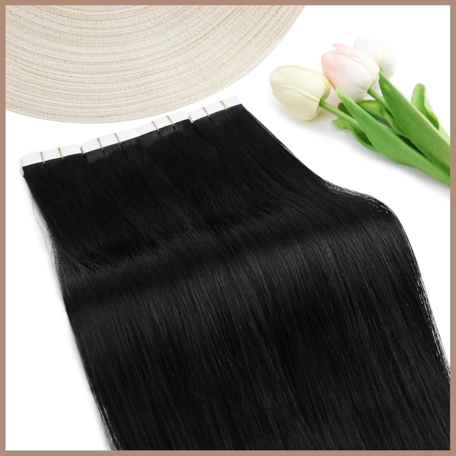 imageVe Sunny Tape in Hair Extensions Real Human Hair Invisible Remy Human Hair Straight Tape Ins Double Sided Cool Brown Ombre Light Brown Balayage Medium Blonde 16 inch 10Pcs 25G1E Tape1