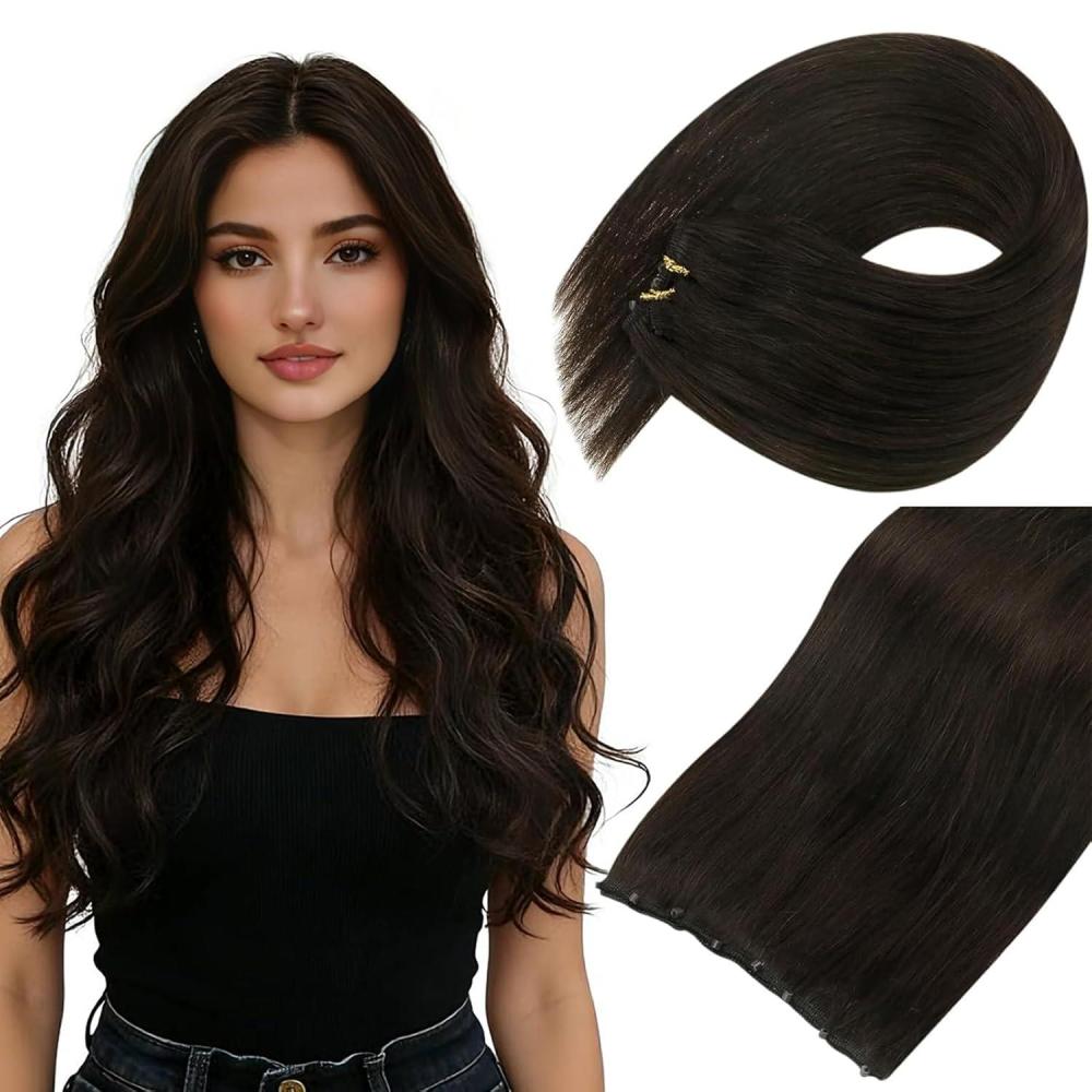 imageSunny Hair Micro Bead Weft Extensions Real Human Hair Ash Blond MicroBeaded Weft Human Hair Extensions Blonde Highlights Bleach Blonde Real Human Hair for Women 20inch 50gC2Darkest Brown