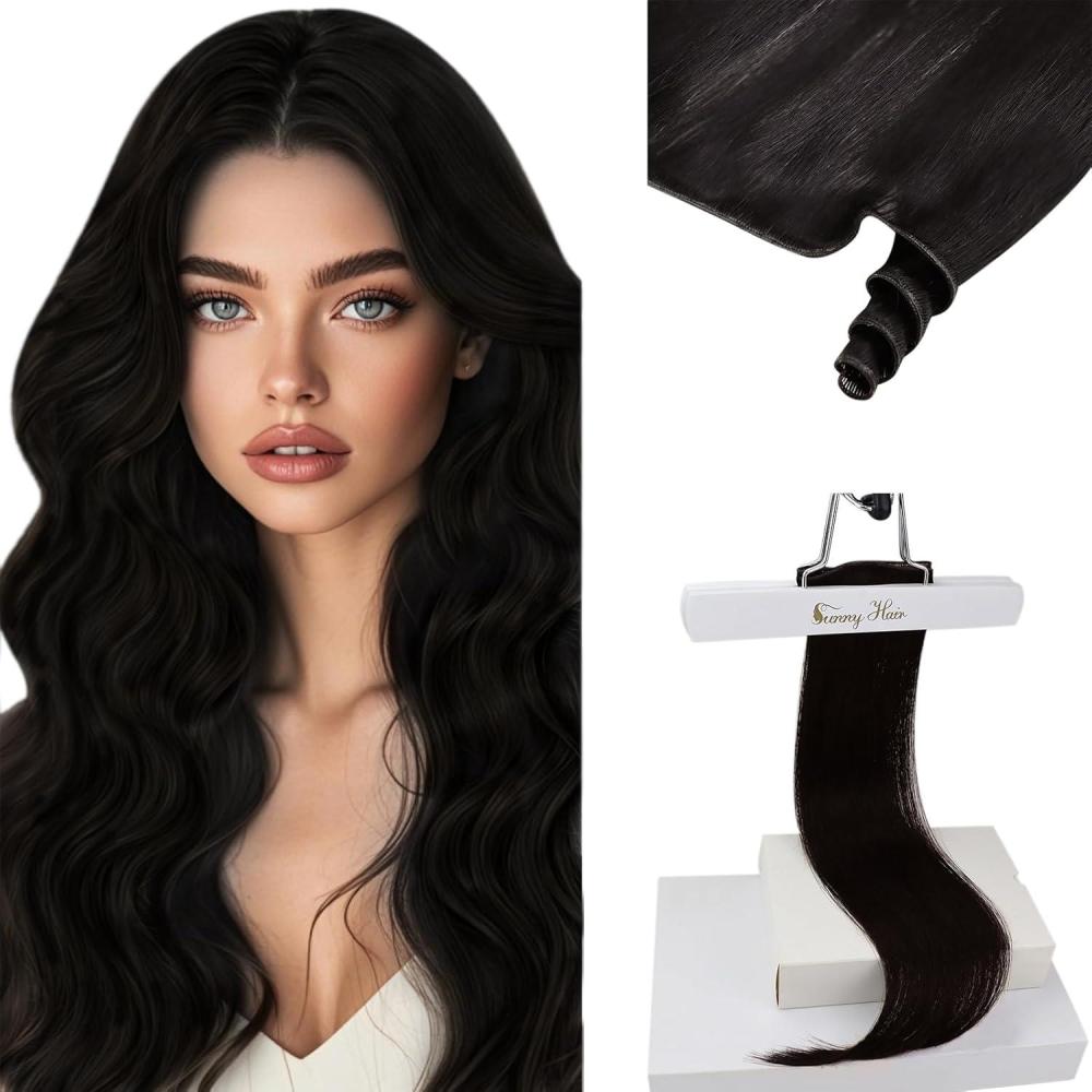 imageSunny Hair Virgin Human Hair Weft Extensions Black Human Hair Extensions Sew in Genius Weft Sew in Hair Extensions Real Human Hair Handtied Black 20inch 25gBrown
