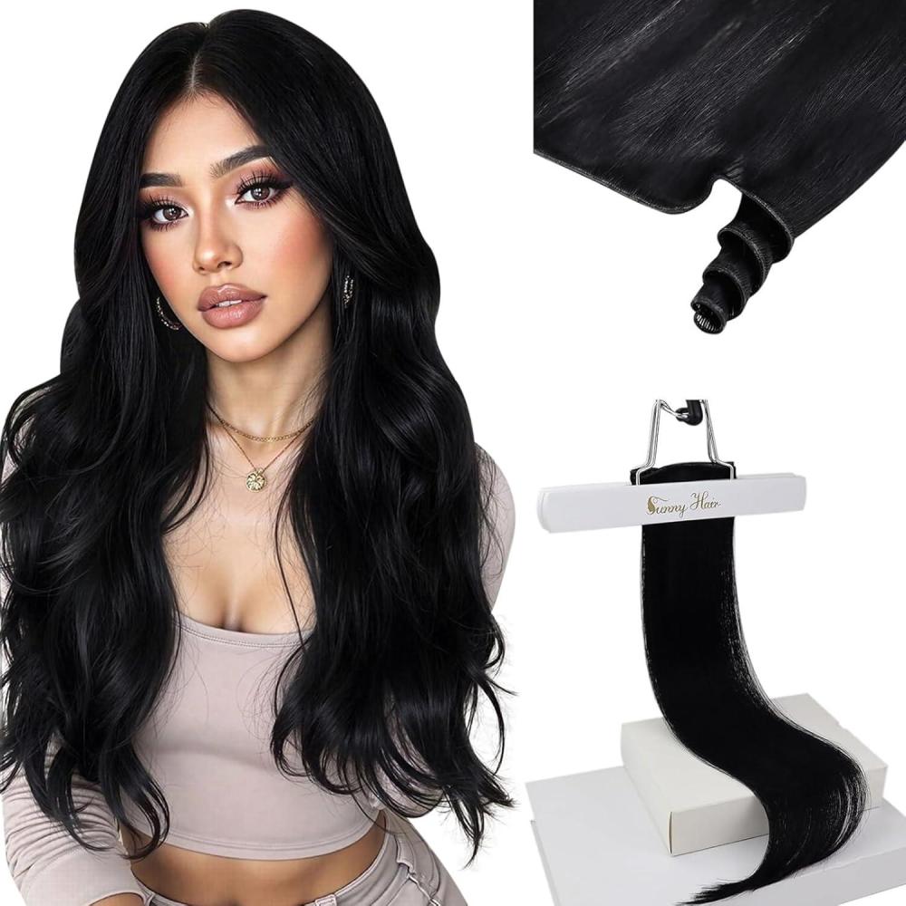 imageSunny Hair Virgin Human Hair Weft Extensions Black Human Hair Extensions Sew in Genius Weft Sew in Hair Extensions Real Human Hair Handtied Black 20inch 25g1