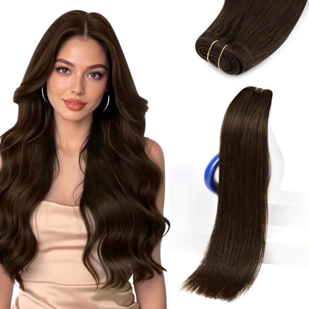 imageSunny Hair Weft Hair Extensions Human Hair 18inch Sew in Hair Extensions Real Human Hair Highlights Human Hair Weft Extensions Dark Brown Mix Caramel Blonde Natural Hair Weft for Women 100gC4Dark Brown