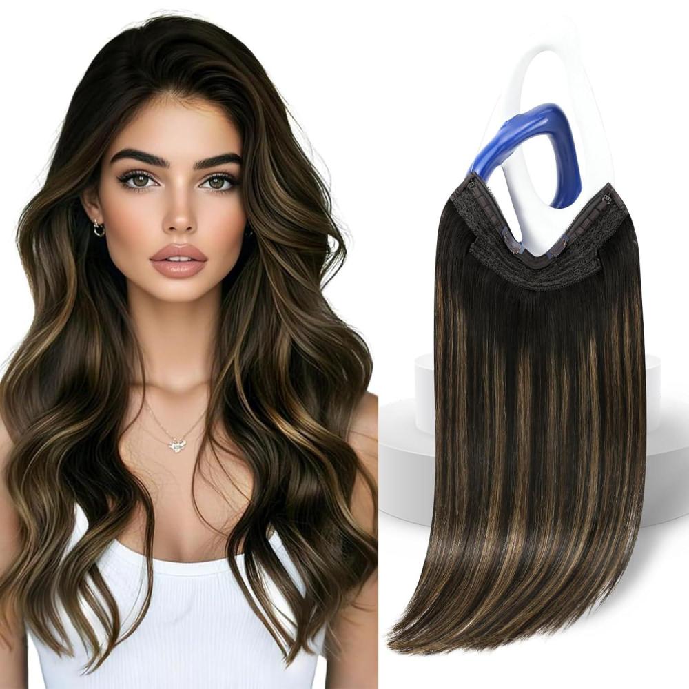 imageSunny Hair Wire Hair Extensions Real Human Hair Fish Line Human Hair Extensions Invisible Wire Extensions Golden Blonde with Medium Blonde Highlights 1622 18 InchB1 262