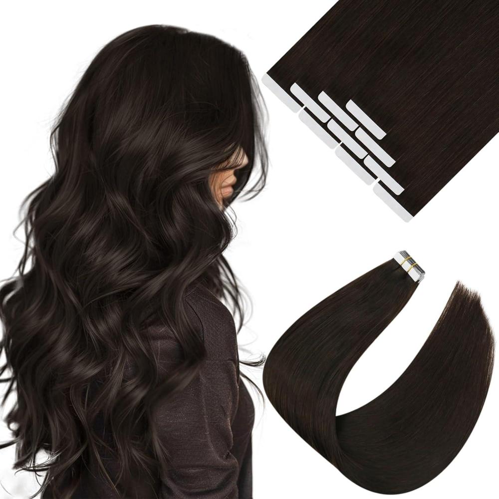 imageVe Sunny Tape in Hair Extensions Real Human Hair Invisible Remy Human Hair Straight Tape Ins Double Sided Cool Brown Ombre Light Brown Balayage Medium Blonde 16 inch 10Pcs 25G1E Tape2