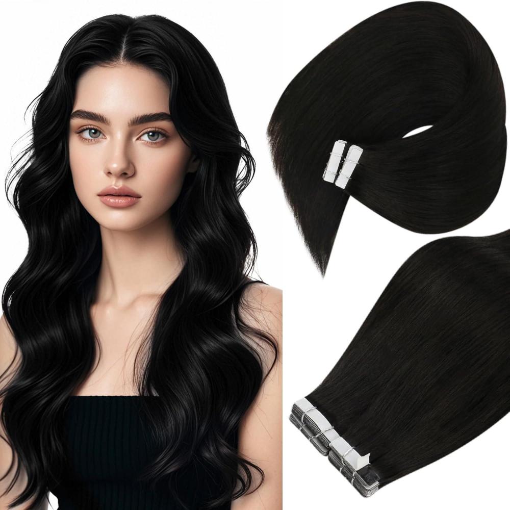 imageVe Sunny Tape in Hair Extensions Real Human Hair Invisible Remy Human Hair Straight Tape Ins Double Sided Cool Brown Ombre Light Brown Balayage Medium Blonde 16 inch 10Pcs 25G1E Tape1B