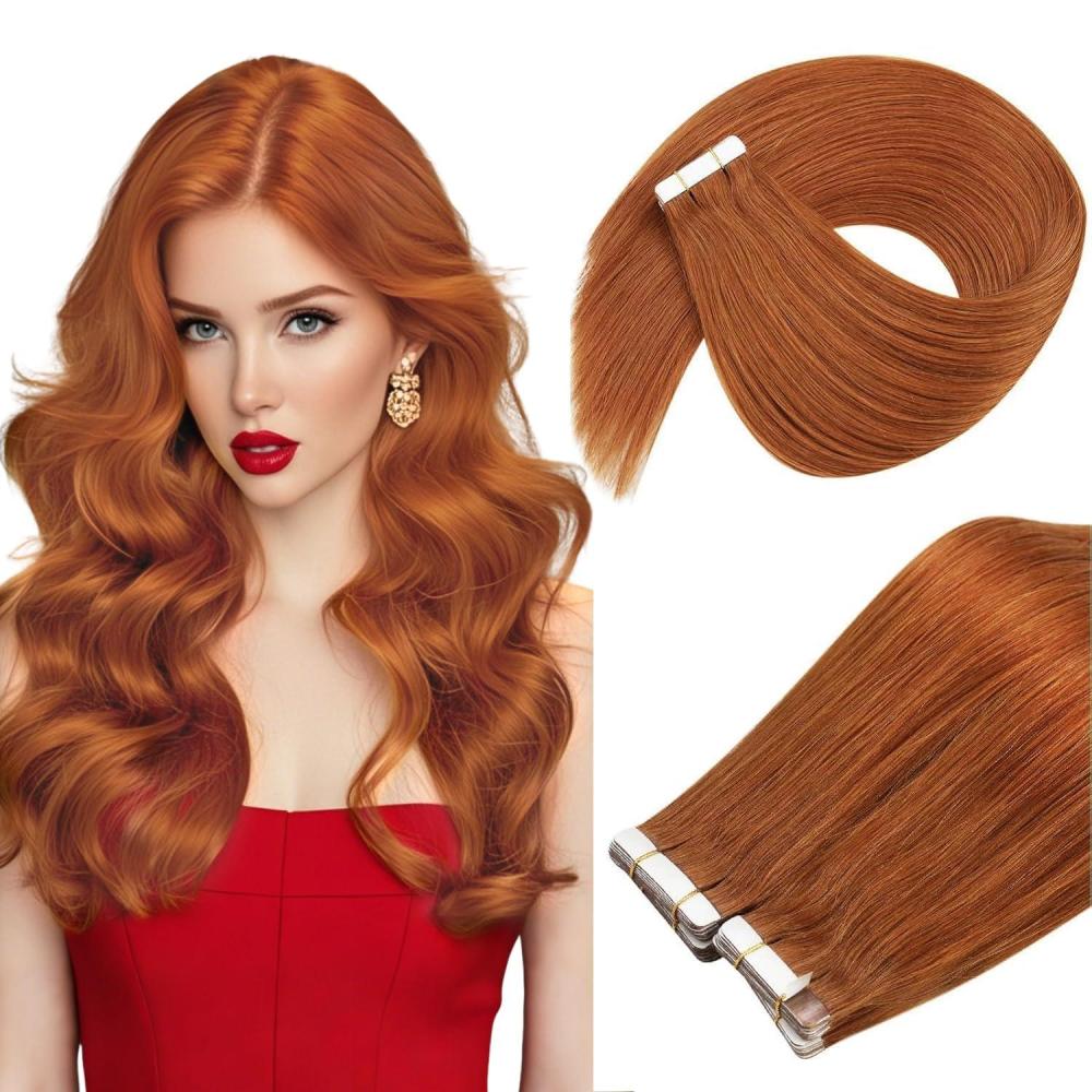 imageVe Sunny Tape in Real Human Hair Extensions Invisible Hair Extensions Remy Tape in Extensions for Women Copper Red 20 inch 20Pcs 50G
