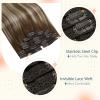 Sunny Clip in Hair Extensions Brown Balayage Real Human Hair Fish Line Hair Extensions #6/60/6 200g Full Head 16inch+18inch