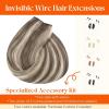 Sunny Hair Wire Hair Extensions Real Human Hair Fish Line Human Hair Extensions Invisible Wire Extensions Golden Blonde with Medium Blonde Highlights #16/22 18 Inch(C-4 #P8A/60 New)