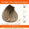 Sunny Hair Wire Hair Extensions Real Human Hair Fish Line Human Hair Extensions Invisible Wire Extensions Golden Blonde with Medium Blonde Highlights #16/22 18 Inch(B-1 #3/8/22)