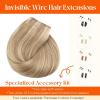 Sunny Hair Wire Hair Extensions Real Human Hair Fish Line Human Hair Extensions Invisible Wire Extensions Golden Blonde with Medium Blonde Highlights #16/22 18 Inch(B-1 #18/613)