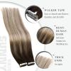 Ve Sunny Tape in Hair Extensions Human Hair 24 Inch Invisible Remy Hair Extensions Tape ins for Women Dark Brown Ombre Dark Golden Blonde Balayage Platinum Blonde Seamless Silky Soft 20Pcs 50G