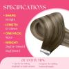 Ve Sunny Tape in Hair Extensions Real Human Hair Invisible Remy Human Hair Straight Tape Ins Double Sided Cool Brown Ombre Light Brown Balayage Medium Blonde 16 inch 10Pcs 25G(1-A Tape-#3/8/22)