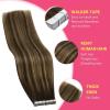 Ve Sunny Tape in Hair Extensions Real Human Hair Invisible Remy Human Hair Straight Tape Ins Double Sided Cool Brown Ombre Light Brown Balayage Medium Blonde 16 inch 10Pcs 25G(1-A Tape-#4/4/27)