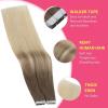Ve Sunny Tape in Hair Extensions Real Human Hair Invisible Remy Human Hair Straight Tape Ins Double Sided Cool Brown Ombre Light Brown Balayage Medium Blonde 16 inch 10Pcs 25G(1-D Tape-#BALA8/60)