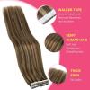 Ve Sunny Tape in Hair Extensions Real Human Hair Invisible Remy Human Hair Straight Tape Ins Double Sided Cool Brown Ombre Light Brown Balayage Medium Blonde 16 inch 10Pcs 25G(1-A Tape-#27/4)
