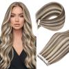 Ve Sunny Tape in Hair Extensions Real Human Hair Invisible Remy Human Hair Straight Tape Ins Double Sided Cool Brown Ombre Light Brown Balayage Medium Blonde 16 inch 10Pcs 25G(1-D Tape-#8A/P60)