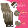 Ve Sunny Tape in Hair Extensions Real Human Hair Invisible Remy Human Hair Straight Tape Ins Double Sided Cool Brown Ombre Light Brown Balayage Medium Blonde 16 inch 10Pcs 25G(1-A Tape-#3/8/22)