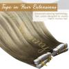 Ve Sunny Tape in Hair Extensions Real Human Hair Invisible Remy Human Hair Straight Tape Ins Double Sided Cool Brown Ombre Light Brown Balayage Medium Blonde 16 inch 10Pcs 25G(#8A/60)