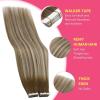 Ve Sunny Tape in Hair Extensions Real Human Hair Invisible Remy Human Hair Straight Tape Ins Double Sided Cool Brown Ombre Light Brown Balayage Medium Blonde 16 inch 10Pcs 25G(1-A Tape-# 6/60/6)