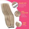 Ve Sunny Tape in Hair Extensions Real Human Hair Invisible Remy Human Hair Straight Tape Ins Double Sided Cool Brown Ombre Light Brown Balayage Medium Blonde 16 inch 10Pcs 25G(1-D Tape-#18/613)