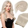 Sunny Hair Micro Bead Weft Extensions Real Human Hair Ash Blond MicroBeaded Weft Human Hair Extensions Blonde Highlights Bleach Blonde Real Human Hair for Women 20inch 50g(B-#60-Blonde)