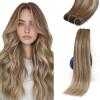 Sunny Hair Weft Hair Extensions Human Hair 18inch Sew in Hair Extensions Real Human Hair Highlights Human Hair Weft Extensions Dark Brown Mix Caramel Blonde Natural Hair Weft for Women 100g(C-#6/60/6-Medium Brown with Platinum Blonde)