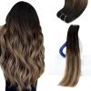 Sunny Hair Weft Hair Extensions Human Hair 18inch Sew in Hair Extensions Real Human Hair Highlights Human Hair Weft Extensions Dark Brown Mix Caramel Blonde Natural Hair Weft for Women 100g(C-#1B/4/18-Black Roots to Brown mix Blonde)