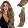 Sunny Hair Weft Hair Extensions Human Hair 18inch Sew in Hair Extensions Real Human Hair Highlights Human Hair Weft Extensions Dark Brown Mix Caramel Blonde Natural Hair Weft for Women 100g(A-#4P/27-Brown Highlights)
