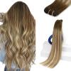 Sunny Hair Weft Hair Extensions Human Hair 18inch Sew in Hair Extensions Real Human Hair Highlights Human Hair Weft Extensions Dark Brown Mix Caramel Blonde Natural Hair Weft for Women 100g(C-#3/8/22-Cool Brown Ombre Light Brown Blonde)