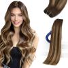 Sunny Hair Weft Hair Extensions Human Hair 18inch Sew in Hair Extensions Real Human Hair Highlights Human Hair Weft Extensions Dark Brown Mix Caramel Blonde Natural Hair Weft for Women 100g(B-#4/27/4-Dark Brown Balayage Caramel Blonde)
