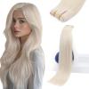 Sunny Hair Weft Hair Extensions Human Hair 18inch Sew in Hair Extensions Real Human Hair Highlights Human Hair Weft Extensions Dark Brown Mix Caramel Blonde Natural Hair Weft for Women 100g(B-#60-Platinum Blonde)