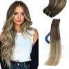 Sunny Hair Weft Hair Extensions Human Hair 18inch Sew in Hair Extensions Real Human Hair Highlights Human Hair Weft Extensions Dark Brown Mix Caramel Blonde Natural Hair Weft for Women 100g(C-#4/14/60-Dark Brown Roots to Blonde)