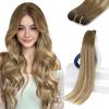 Sunny Hair Weft Hair Extensions Human Hair 18inch Sew in Hair Extensions Real Human Hair Highlights Human Hair Weft Extensions Dark Brown Mix Caramel Blonde Natural Hair Weft for Women 100g(B-#8/22/8-Light Brown Balayage Medium Blonde)