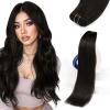 Sunny Hair Weft Hair Extensions Human Hair 18inch Sew in Hair Extensions Real Human Hair Highlights Human Hair Weft Extensions Dark Brown Mix Caramel Blonde Natural Hair Weft for Women 100g(C-#1B-Natural Black)
