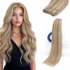 Sunny Hair Weft Hair Extensions Human Hair 18inch Sew in Hair Extensions Real Human Hair Highlights Human Hair Weft Extensions Dark Brown Mix Caramel Blonde Natural Hair Weft for Women 100g(B-#16/22-Golden Blonde Highlights)