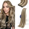 Sunny Hair Weft Hair Extensions Human Hair 18inch Sew in Hair Extensions Real Human Hair Highlights Human Hair Weft Extensions Dark Brown Mix Caramel Blonde Natural Hair Weft for Women 100g(C-#8P/60-Light Brown Highlight)