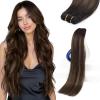 Sunny Hair Weft Hair Extensions Human Hair 18inch Sew in Hair Extensions Real Human Hair Highlights Human Hair Weft Extensions Dark Brown Mix Caramel Blonde Natural Hair Weft for Women 100g(B-#2/6/2-Darkest Brown Balayage)