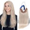 Sunny Hair Wire Hair Extensions Real Human Hair Fish Line Human Hair Extensions Invisible Wire Extensions Golden Blonde with Medium Blonde Highlights #16/22 18 Inch(B-1 #18A/613A)