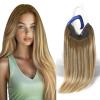 Sunny Hair Wire Hair Extensions Real Human Hair Fish Line Human Hair Extensions Invisible Wire Extensions Golden Blonde with Medium Blonde Highlights #16/22 18 Inch(B-1 #6/60/6)