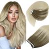 Ve Sunny Hair Extensions Tape in 16inch Tape in Human Hair Extensions Light Brown Ombre Platinum Blonde Tape Extensions Human Hair Invisible Natural Hair Seamless Silky Straight Skin Weft 20Pcs 50g