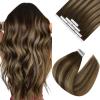 Ve Sunny Tape in Hair Extensions Real Human Hair Invisible Remy Human Hair Straight Tape Ins Double Sided Cool Brown Ombre Light Brown Balayage Medium Blonde 16 inch 10Pcs 25G(1-A Tape-#4/4/27)