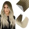 Ve Sunny Tape in Hair Extensions Real Human Hair Invisible Remy Human Hair Straight Tape Ins Double Sided Cool Brown Ombre Light Brown Balayage Medium Blonde 16 inch 10Pcs 25G(#8A/60)