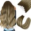 Ve Sunny Tape in Hair Extensions Real Human Hair Invisible Remy Human Hair Straight Tape Ins Double Sided Cool Brown Ombre Light Brown Balayage Medium Blonde 16 inch 10Pcs 25G(1-A Tape-#3/8/22)