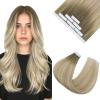 Ve Sunny Tape in Hair Extensions Real Human Hair Invisible Remy Human Hair Straight Tape Ins Double Sided Cool Brown Ombre Light Brown Balayage Medium Blonde 16 inch 10Pcs 25G(1-C Tape-#Sun)